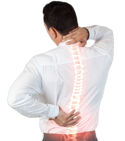 Man Standing holding his neck and lower back looking for herniated disc treatment in Long Island, NY